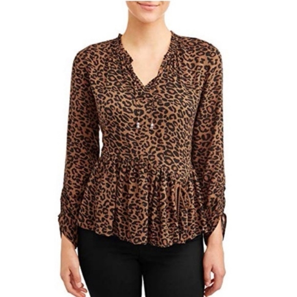 Time and Tru leopard animal print peplum ruffle blouse top - Picture 1 of 4
